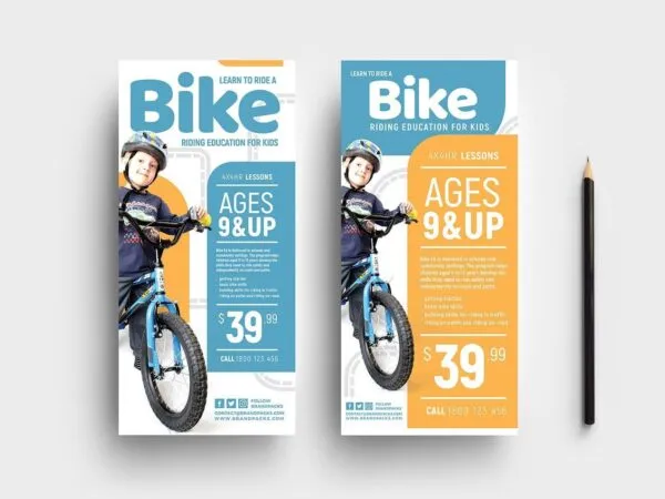 Two DL Cards and One A4 School Event Flyer Templates Featuring a Boy Cycling 1