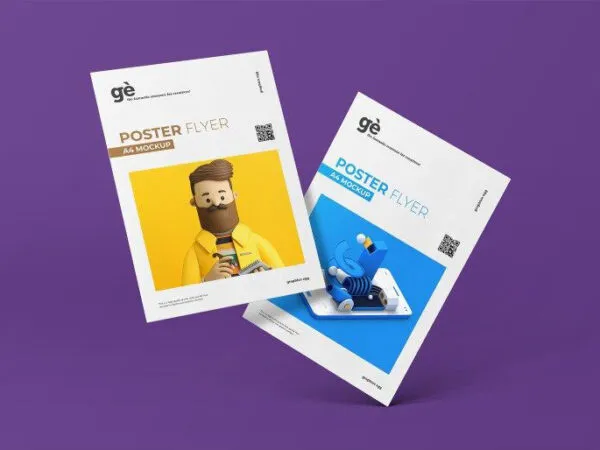 Two Floating A4 Poster Flyers Mockup 1