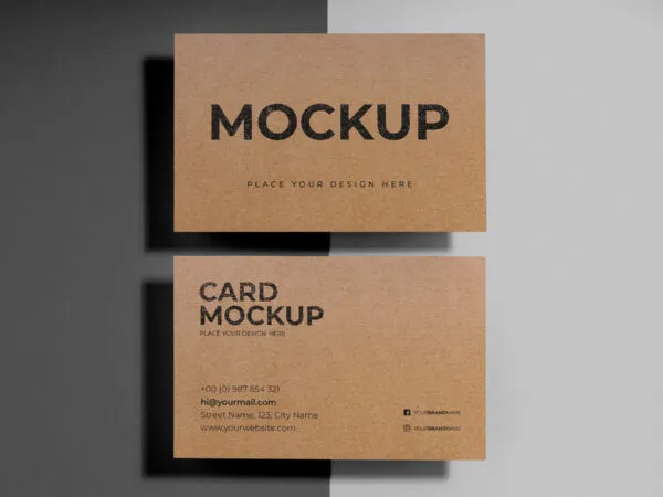 Two Floating Business Cards in the Top View Mockup 1