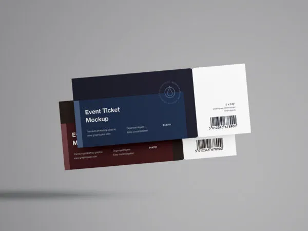 Two Floating Event Tickets Mockup with Adjustable Shadow 1