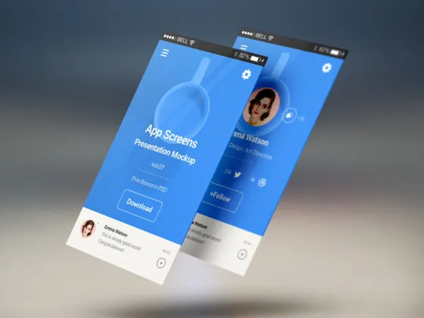 Two Floating Perspective App Screens Mockup 1