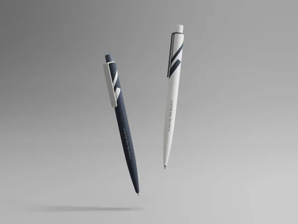 Two Floating White and Dark Color Pens with Stripes Mockup 1