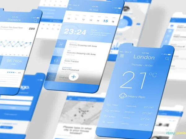 Two Floating iOS App Screen Mockups 1