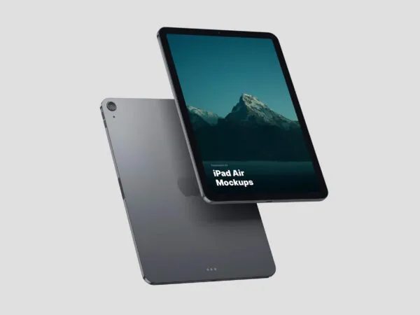 Two Floating iPad Showcasing Back and Front Scene Mockup 1