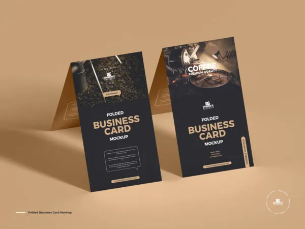 Two Fold Over Business Cards in Perspective Mockup 1