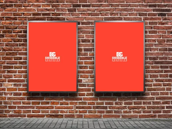 Two Frames on Brick Wall in Outdoor Sidewalk Setting Mockup 1