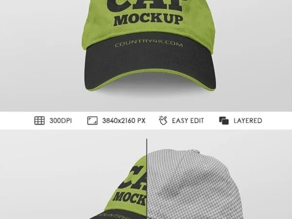 Two Front and 34 View Cap Mockups 1
