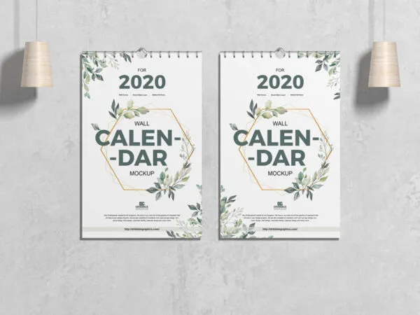Two Hanging Wall Calendars in the Front View Mockup 1