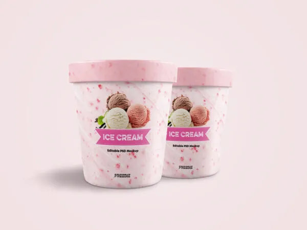 Two Ice Cream Jars Standing in the Front View Mockup 1