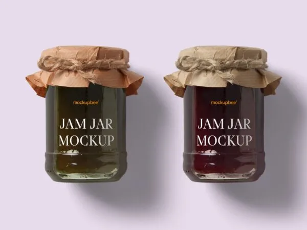 Two Jam Jars Mockup with Paper Lid Covers 1
