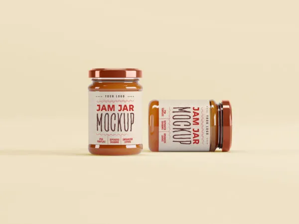 Two Jam Jars in Shrink Sleeves in the Front View Mockup 1