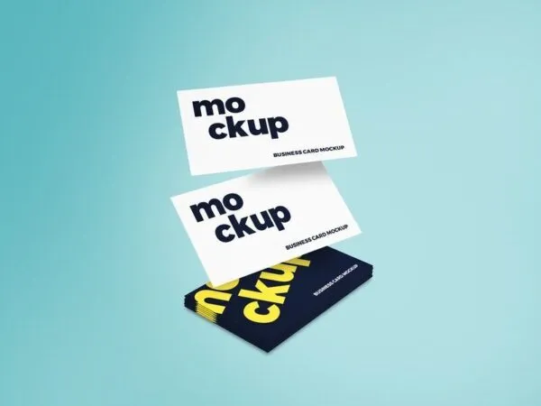 Two Levitating Business Card Over a Stack of Cards Mockup 1