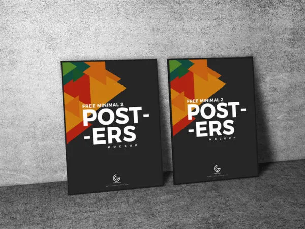 Two Minimal Posters Leaning Against a Wall Mockup 1