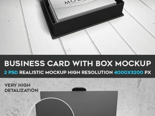 Two Mockups Featuring Different Views of Opened Box Containing Business Cards 1