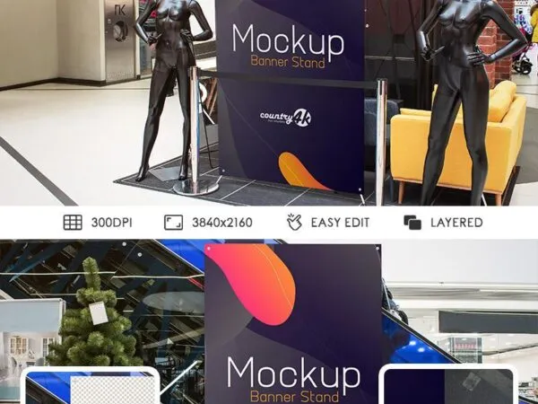 Two Mockups Featuring Front and Perspective Views of Banner Stand 1