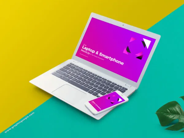 Two Mockups Featuring Laptop and Smart Phone in Perspective 1