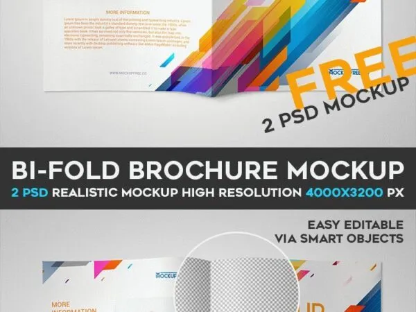 Two Mockups Featuring Opened Bifold Brochure Cover and Inner Pages 1