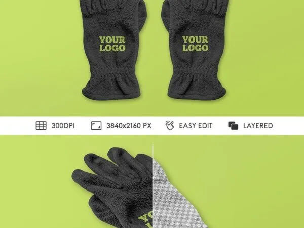 Two Mockups Featuring Overhead and Perspective Views of Gloves 1