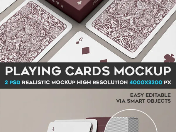 Two Mockups Featuring Perspective Views of Playing Cards Package 1