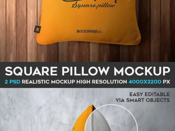 Two Mockups Featuring Square Pillows in Two Views 1