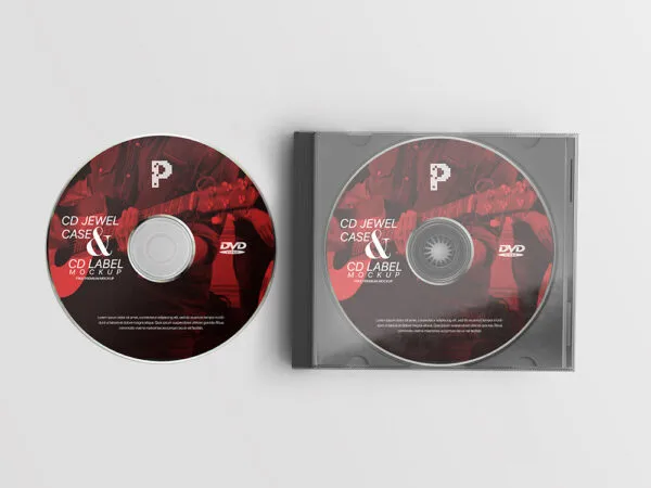 Two Mockups Featuring a CD Jewel Case and CD Label 1