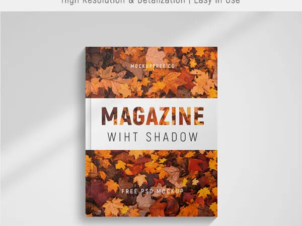 Two Mockups Featuring an Open and Closed Magazine with Shadows 1