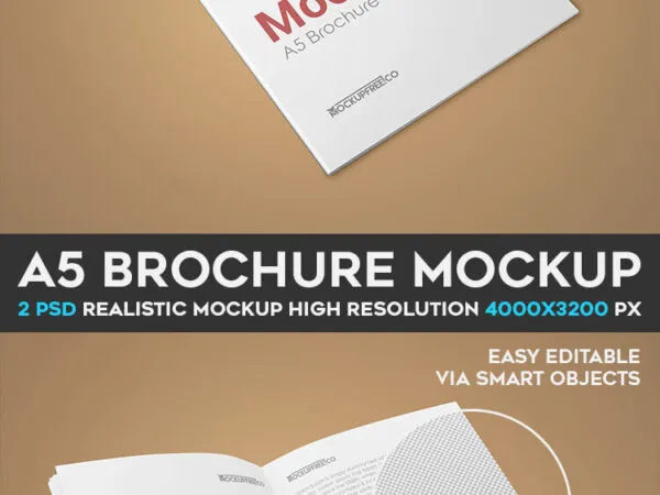 Two Mockups Showcasing A5 Brochure Cover and Inner Pages Outlook 1
