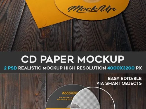 Two Mockups Showcasing CD and Paper Cover on Wooden Texture 1