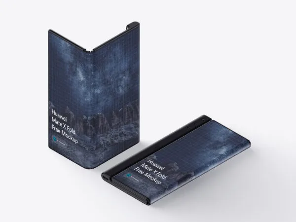 Two Mockups Showcasing Half Folded and Completely Closed Huawei Mate X 1