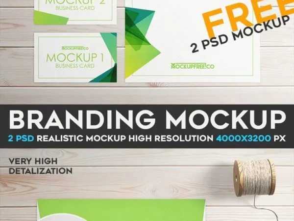 Two Mockups Showing Overhead View of Business Cards A4 Paper Envelop 1