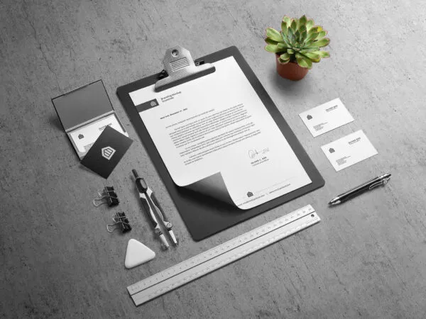 Two Mockups Showing Stationery Scenes of Letterhead and Business Cards 1
