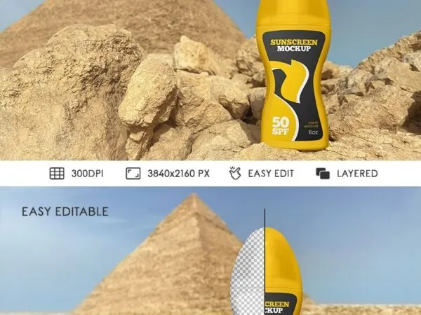 Two Mockups Showing Sunscreen Spray Bottle Front View 1