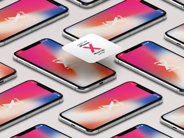 Two Mockups Showing iPhone X with a Floating Square Card 1