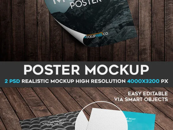 Two Mockups of Rectangular Posters on a Wooden Surface 1