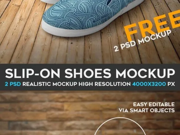 Two Mockups of Slip Shoes from Perspective and Side View 1