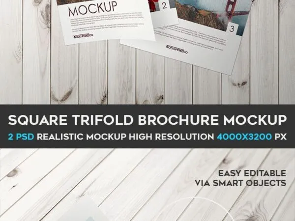 Two Mockups of Square Trifold Brochures in Different Angles 1