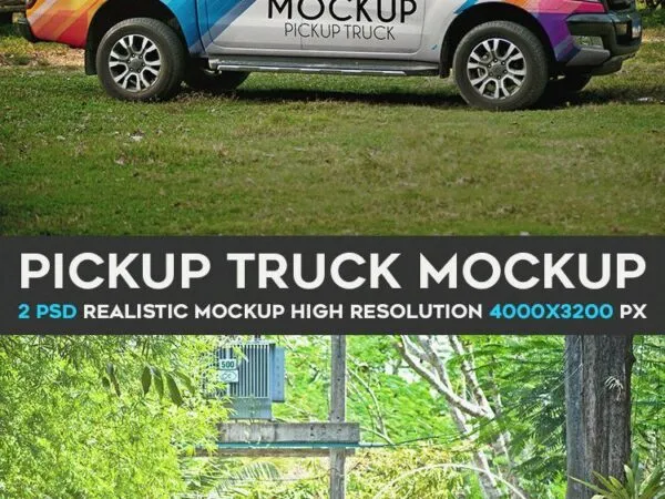 Two Mockups of a Pickup Truck in Two Views 1