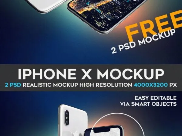 Two Mockups of iPhone X in Perspecitve and Upright View 1