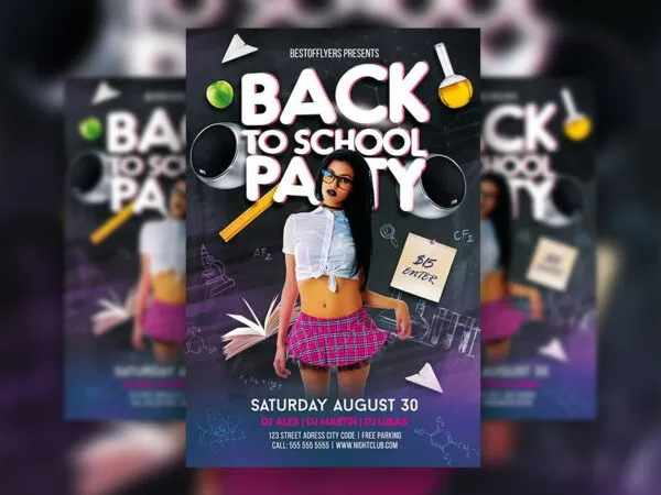 Two Modern Back To School Party Flyer and Facebook Cover Templates 1
