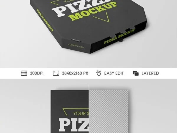 Two Overhead and Perspective Polygon Pizza Box Mockups 1