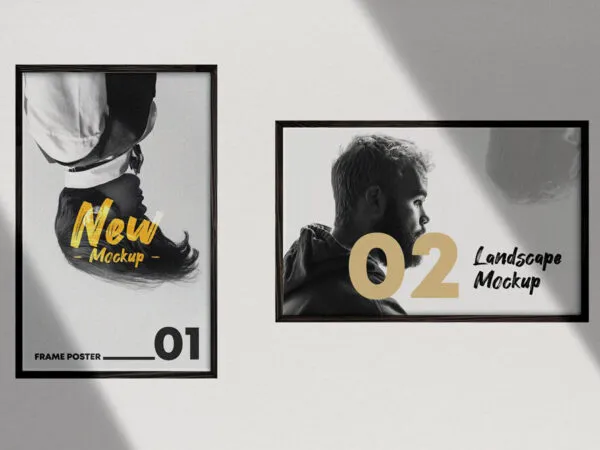 Two Photo Frames Hung on the Wall in Front View Mockup 1