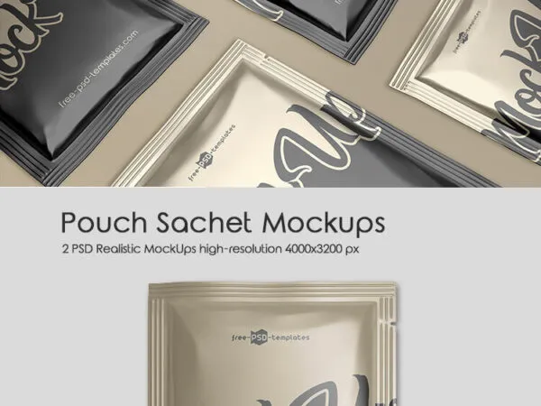 Two Pouch Sachet Laid Down in a Row Mockups 1