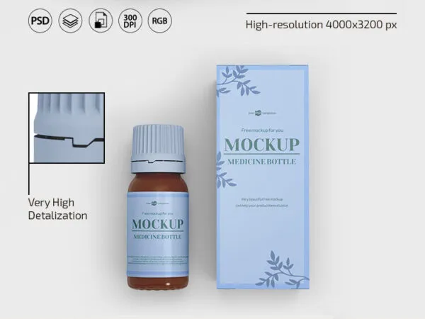 Two Realistic Vertical Medicine Bottle and Box Mockups 1