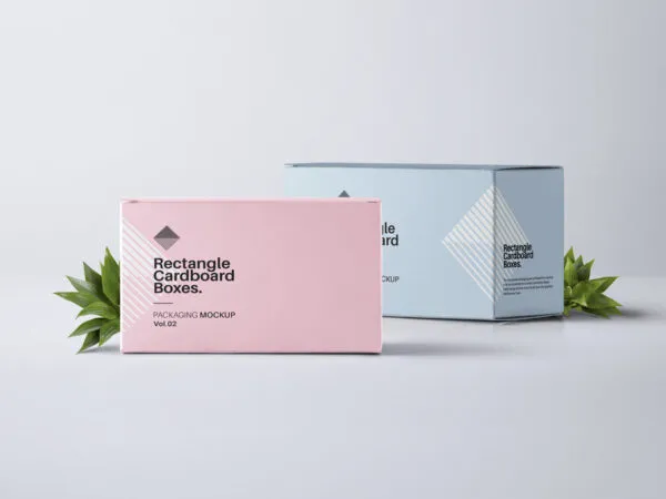 Two Rectangular Cardboard Packaging in a Scene Decorated with Plants Mockup 1