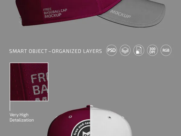 Two Side and Front View Baseball Cap Mockups 1