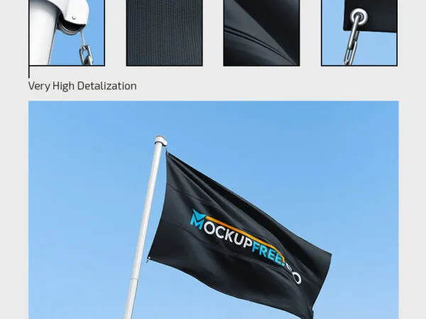 Two Simple Flag in the Wind on a Pole Mockups 1