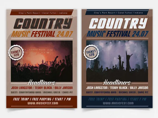 Two Simple Retro Country Music Festival Flyer Templates 1