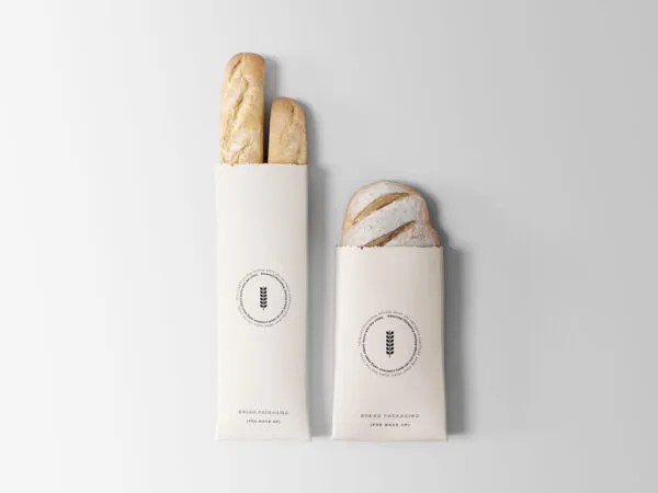 Two Sizes of Paper Bread Packaging with a Wheat Icon Mockup 1