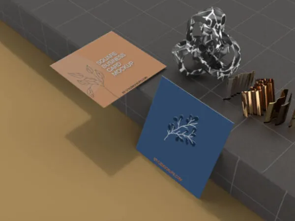 Two Square Business Cards on Stand Mockup 1