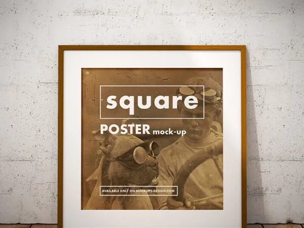 Two Square Poster with Wooden Frame Mockups 1